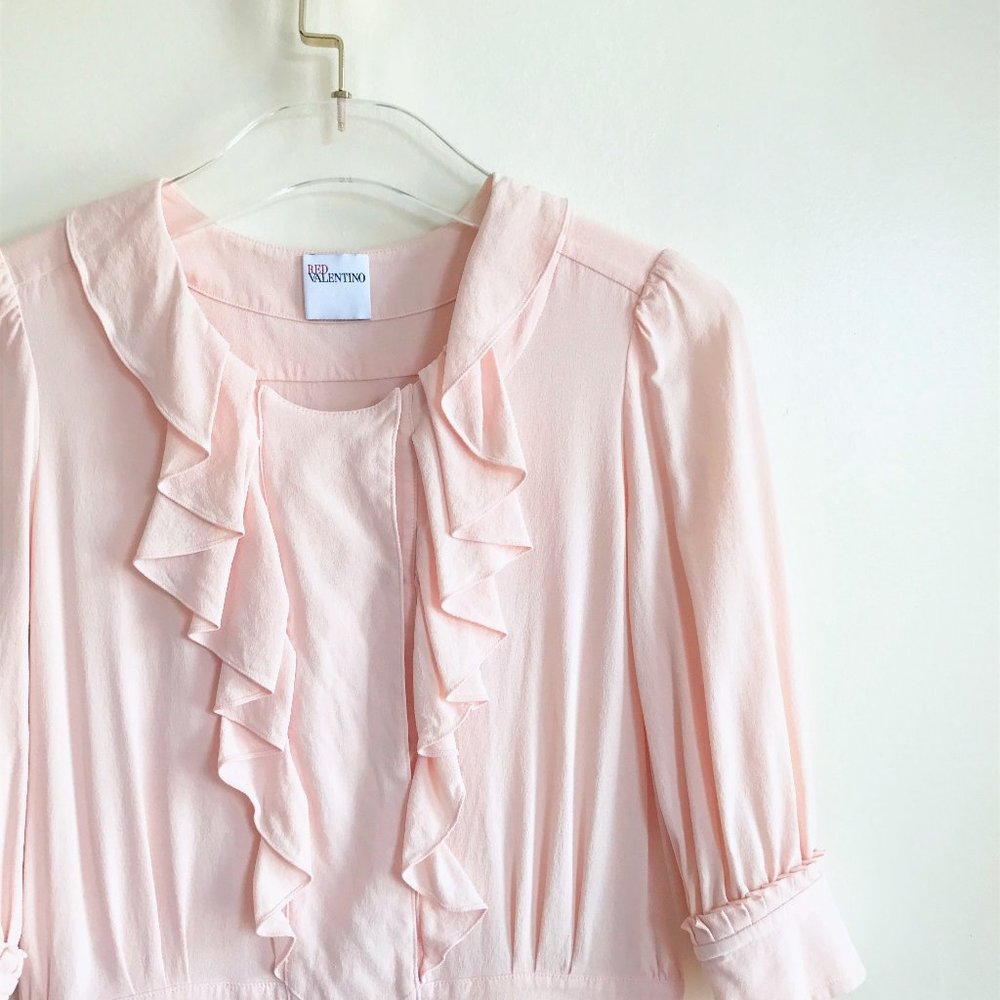 Valentino Pink Silk Crepe Ruffle Snap Front Dress - Picture 4 of 9